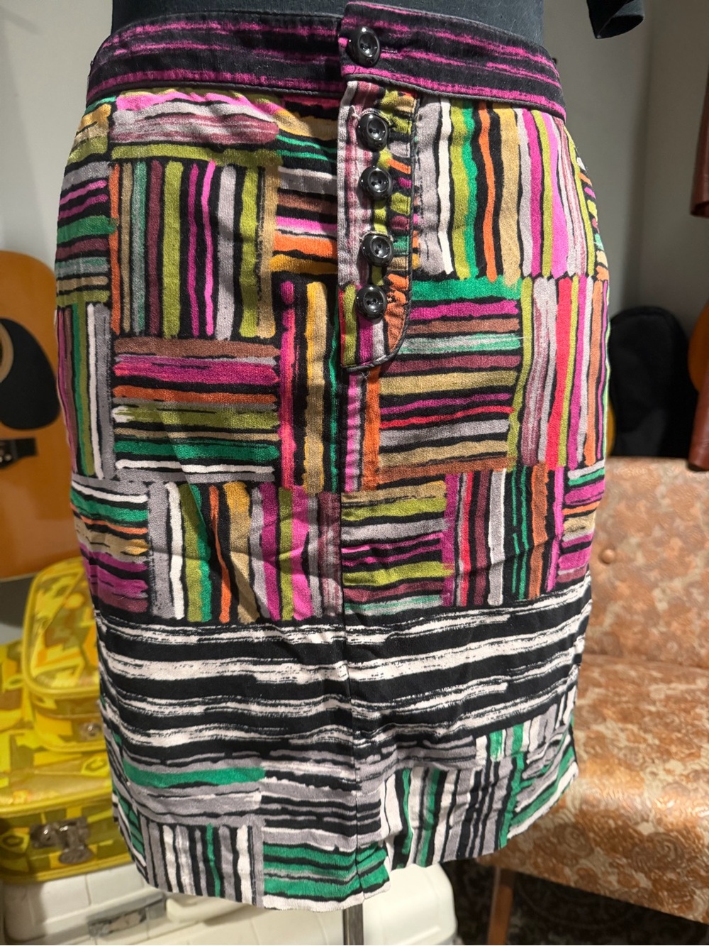 Multicolor Striped Patchwork Pencil Skirt - Women
